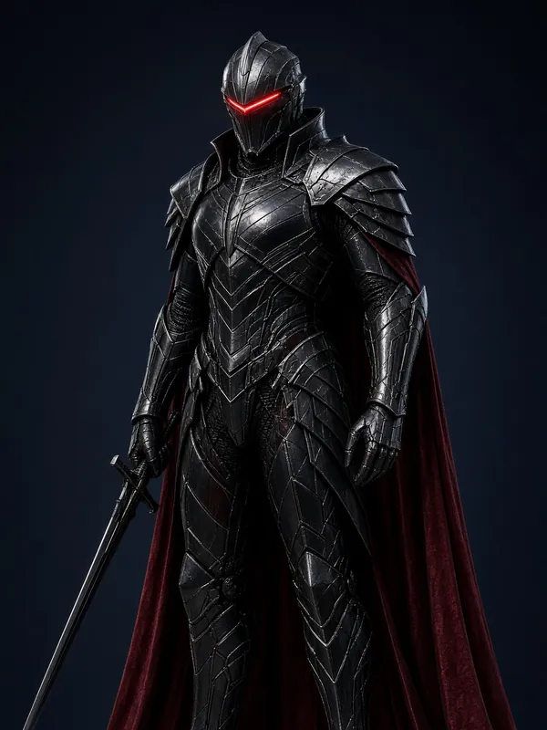 Vex Malkor in black armor with a glowing red visor